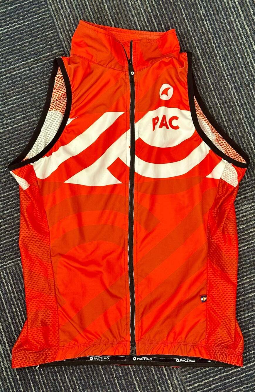 Pactimo Men's Cycling Full Zip Wind Vest, Orange/White, Size Large